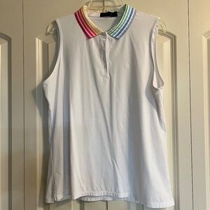 G/FORE Snow White Color Blend Silky Tech Sleeveless Polo Shirt Size XL EUC